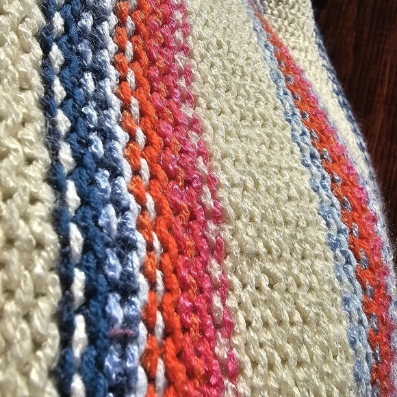 HEM & THREAD Women's Soft Oversized Cream Striped Pullover Knit Sweater - Picture 7 of 13